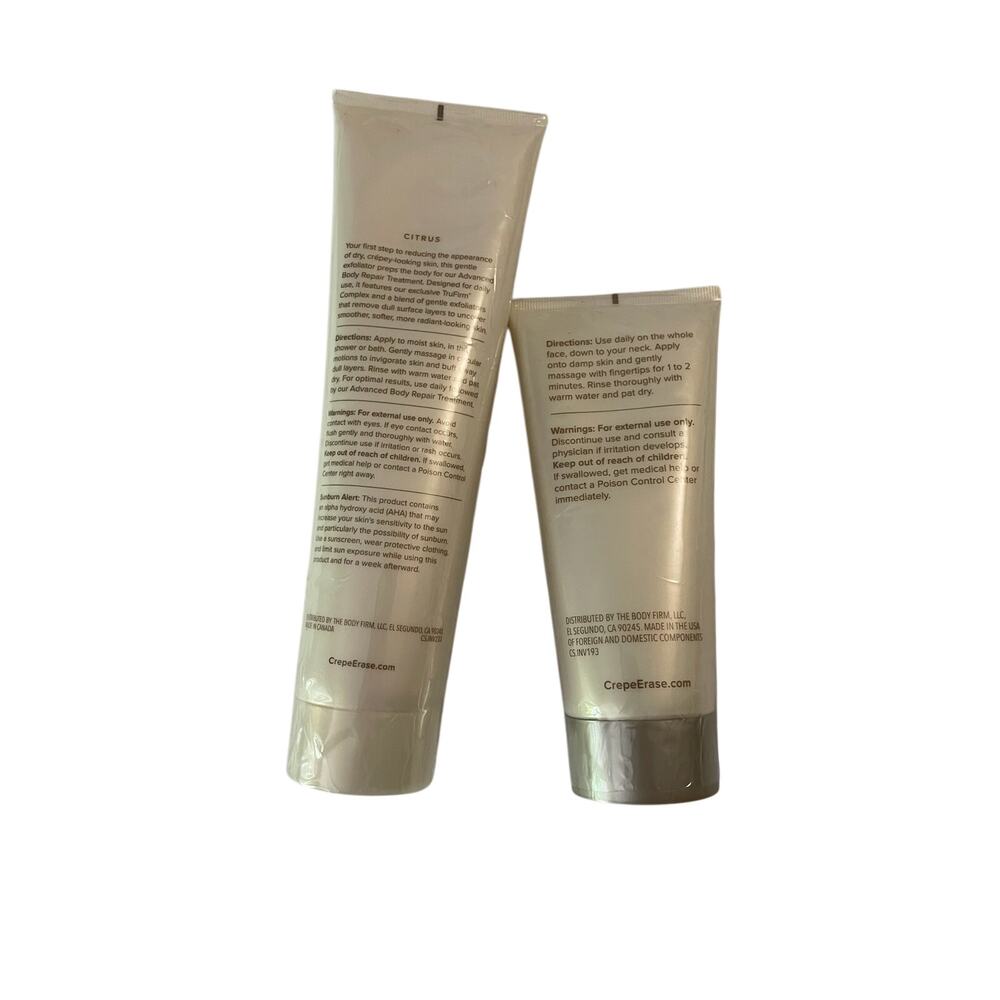 Crepe Erase 2pc Set 10oz Body Smoothing Pre-Treatment & 6oz Facial Scrub NEW QVC - Picture 2 of 4